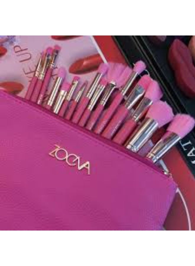 زويفا مجموعة فرش مكياج احترافية من 15 قطعة مع حقيبة سفر - مجموعة فرش تجميل كاملة للوجه للأساس وظلال العيون وأحمر الخدود والكونتور والمزيد - شعيرات صناعية ناعمة - Image 4