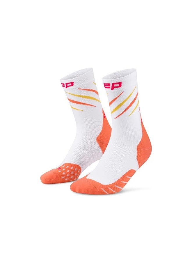 CEP Core Run Claw Mid Cut Socks, White/Coral, Unisex, MD - Image 1