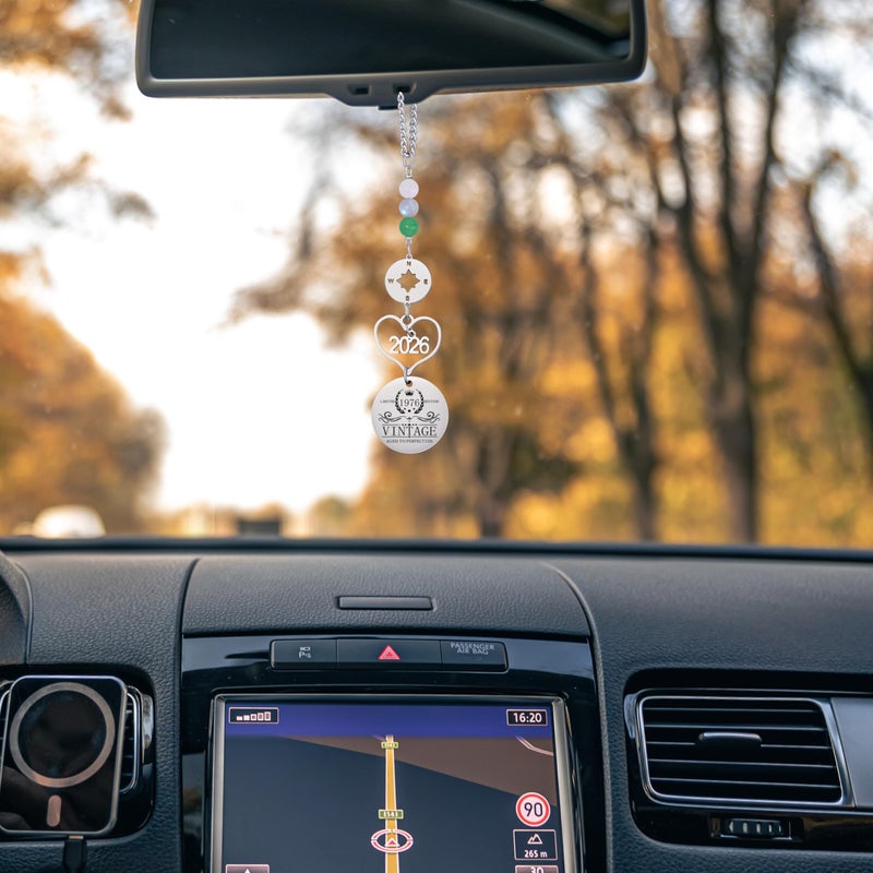 Yiyang 50th Birthday Gifts for Her Women Him Men Car Mirror Hanging Accessories Decor Vintage 1976 50th Birthday Decorations for Women Men Wife Husband Protection Rear View Mirror Accessories Crystal Beads - Image 4