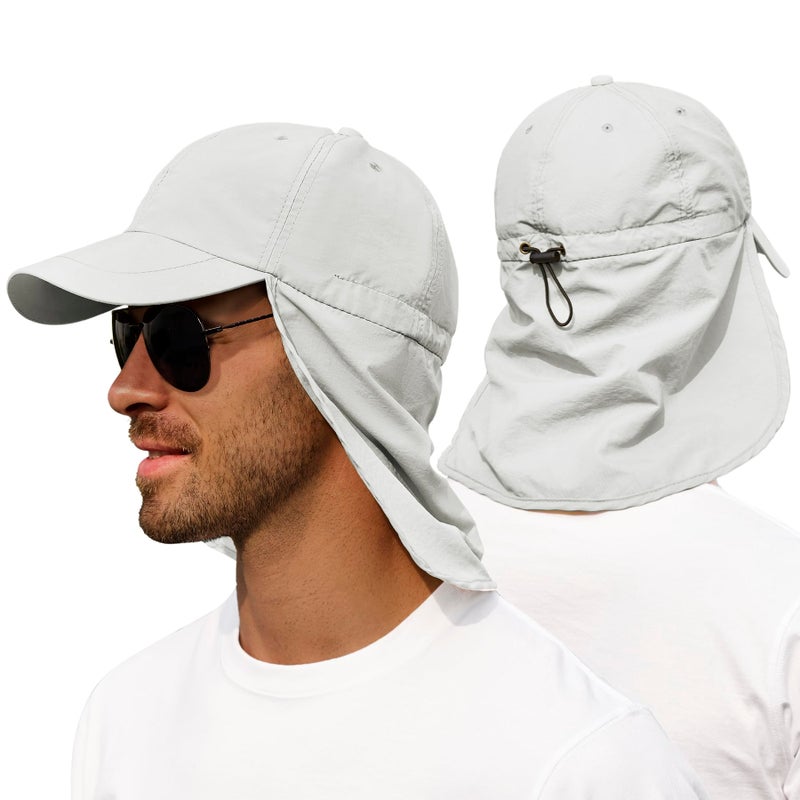 Zando Sun Hats for Men Women with Neck Flap Cover UPF 50+ Waterproof Baseball Cap Light Grey Shade Hat Adjustable Breathable Outdoor Hiking Fishing Gardening Safari One Size - Image 1
