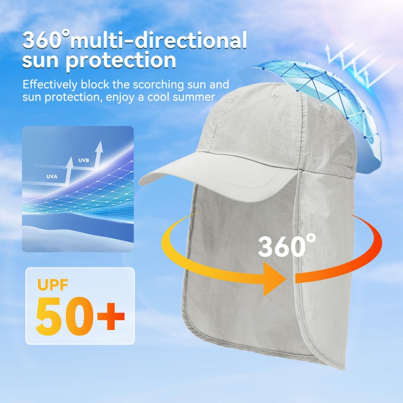 Zando Sun Hats for Men Women with Neck Flap Cover UPF 50+ Waterproof Baseball Cap Light Grey Shade Hat Adjustable Breathable Outdoor Hiking Fishing Gardening Safari One Size - Image 5