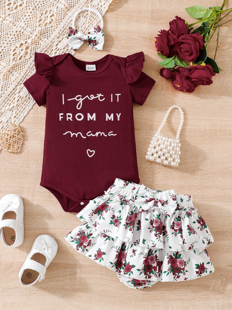 Summer Girls Letter Print Two-Piece Outfit Red: 3-6M  - Image 1