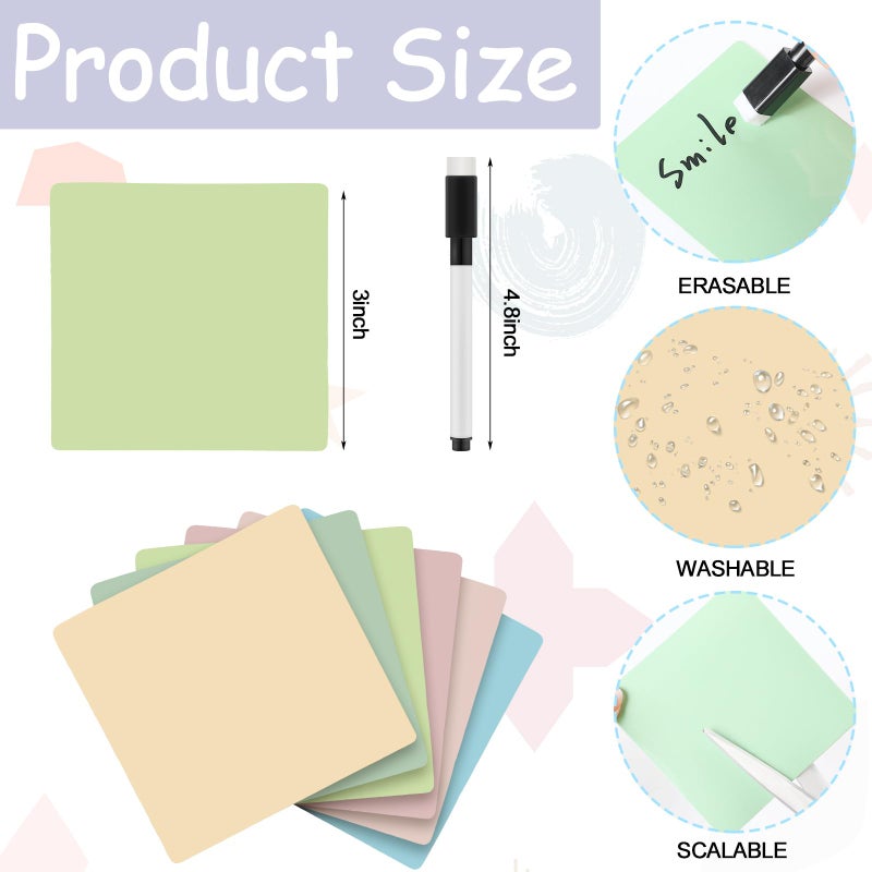 Tenceur 24 Pcs Reusable Dry Erase Sticky Notes 3"x 3" Whiteboard Labels Peel & Stick Dry Erase Colorful Labels and 2 Black Marker for Office Classroom Home Notes Lists Reminders Planning Teach(Morandi Color) - Image 2
