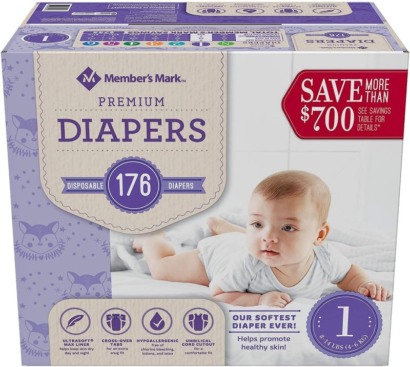 Members Mark Premium Baby Diapers Size 1 814 Pounds 176 Count - Image 1