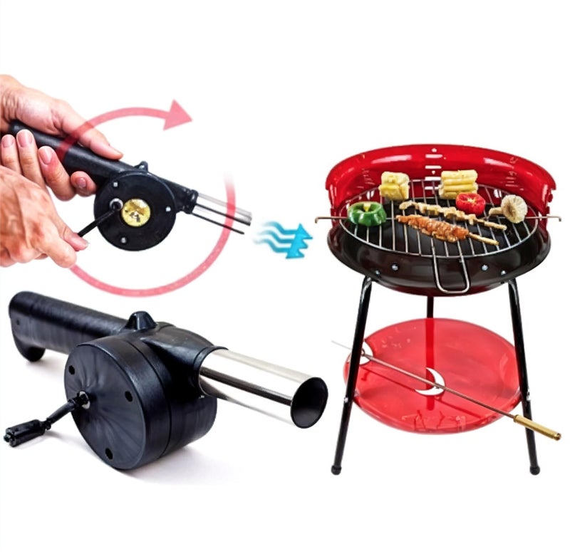 FRESHOME Hand Crank BBQ Fan Air Blower, Portable Barbeque Air Blower with Manual Handle and Metal Air Outlet, Grill Stove Flame Exciter Tool for Outdoor Barbecue, Camping- RA019 - Black - Image 3