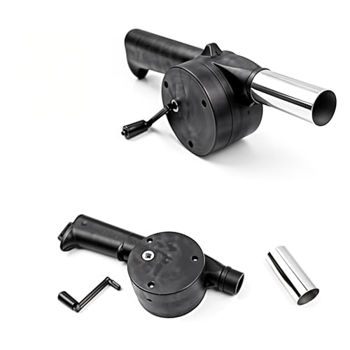 FRESHOME Hand Crank BBQ Fan Air Blower, Portable Barbeque Air Blower with Manual Handle and Metal Air Outlet, Grill Stove Flame Exciter Tool for Outdoor Barbecue, Camping- RA019 - Black - Image 1