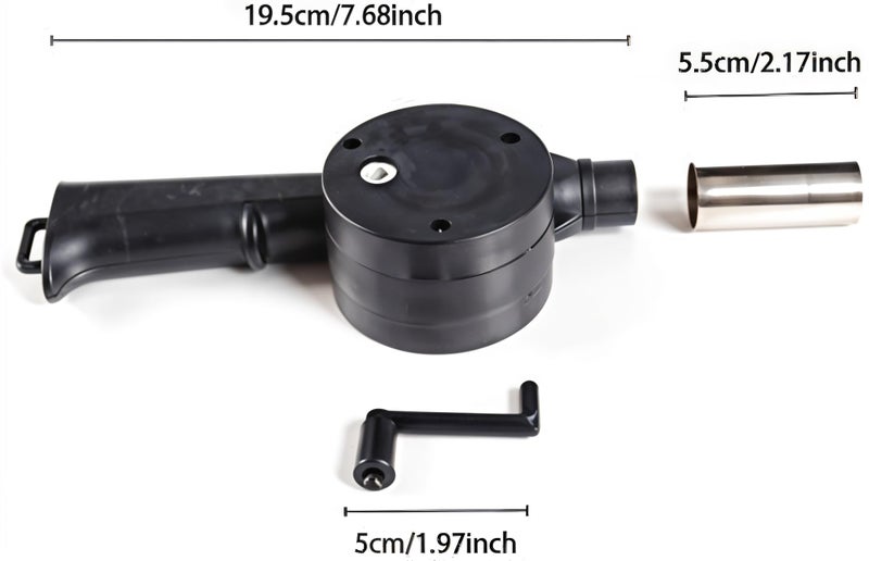 FRESHOME Hand Crank BBQ Fan Air Blower, Portable Barbeque Air Blower with Manual Handle and Metal Air Outlet, Grill Stove Flame Exciter Tool for Outdoor Barbecue, Camping- RA019 - Black - Image 2