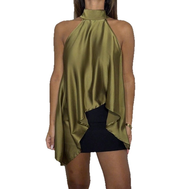 Women's Halter Neck Sleeveless Blouse Solid Green Summer 2026 - Image 5
