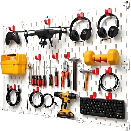 Kulle Peg Board,8 Pack Pegboard Wall Organizer,Plastic Pegboard Panels,Easy Install Heavy Duty Peg Board for Walls Home, Garage Tool Storage, Office Organization, Craft Room, Kitchen(White) - Image 1