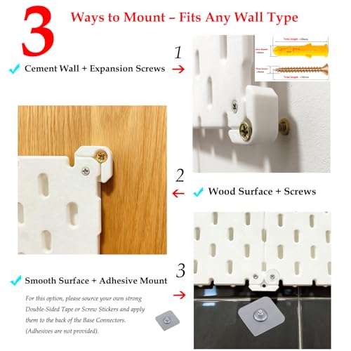 Kulle Peg Board,8 Pack Pegboard Wall Organizer,Plastic Pegboard Panels,Easy Install Heavy Duty Peg Board for Walls Home, Garage Tool Storage, Office Organization, Craft Room, Kitchen(White) - Image 5