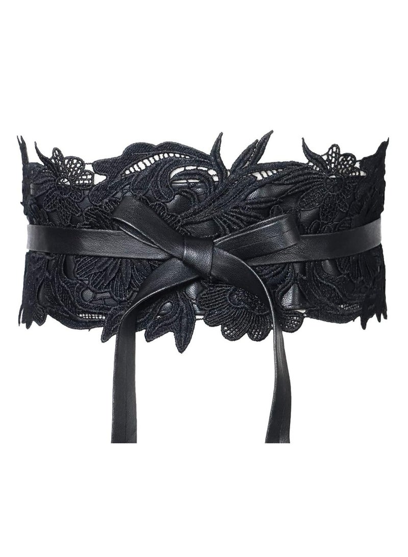 أوزيغالور أحزمة جلد صناعي نسائية من الدانتيل الصناعي ملفوفة حول حزام أوبي حول الخصر بوهو باند عريض - Image 1