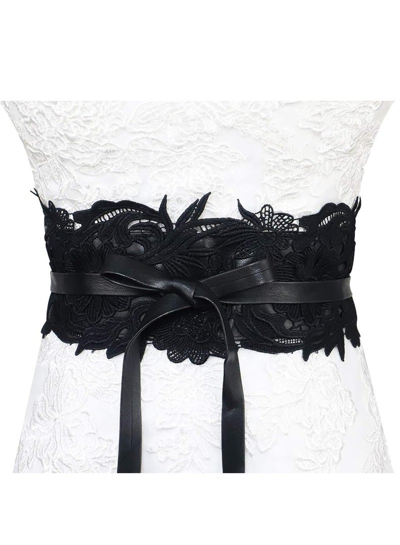 أوزيغالور أحزمة جلد صناعي نسائية من الدانتيل الصناعي ملفوفة حول حزام أوبي حول الخصر بوهو باند عريض - Image 2