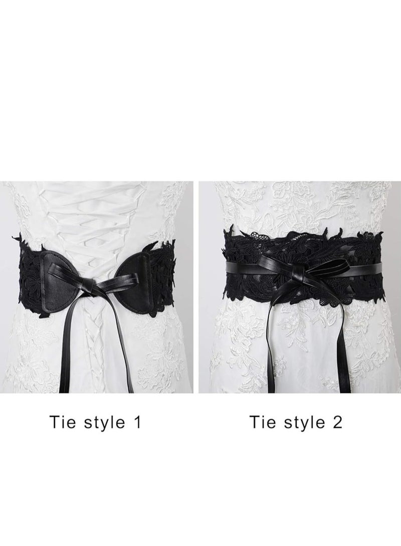 أوزيغالور أحزمة جلد صناعي نسائية من الدانتيل الصناعي ملفوفة حول حزام أوبي حول الخصر بوهو باند عريض - Image 4