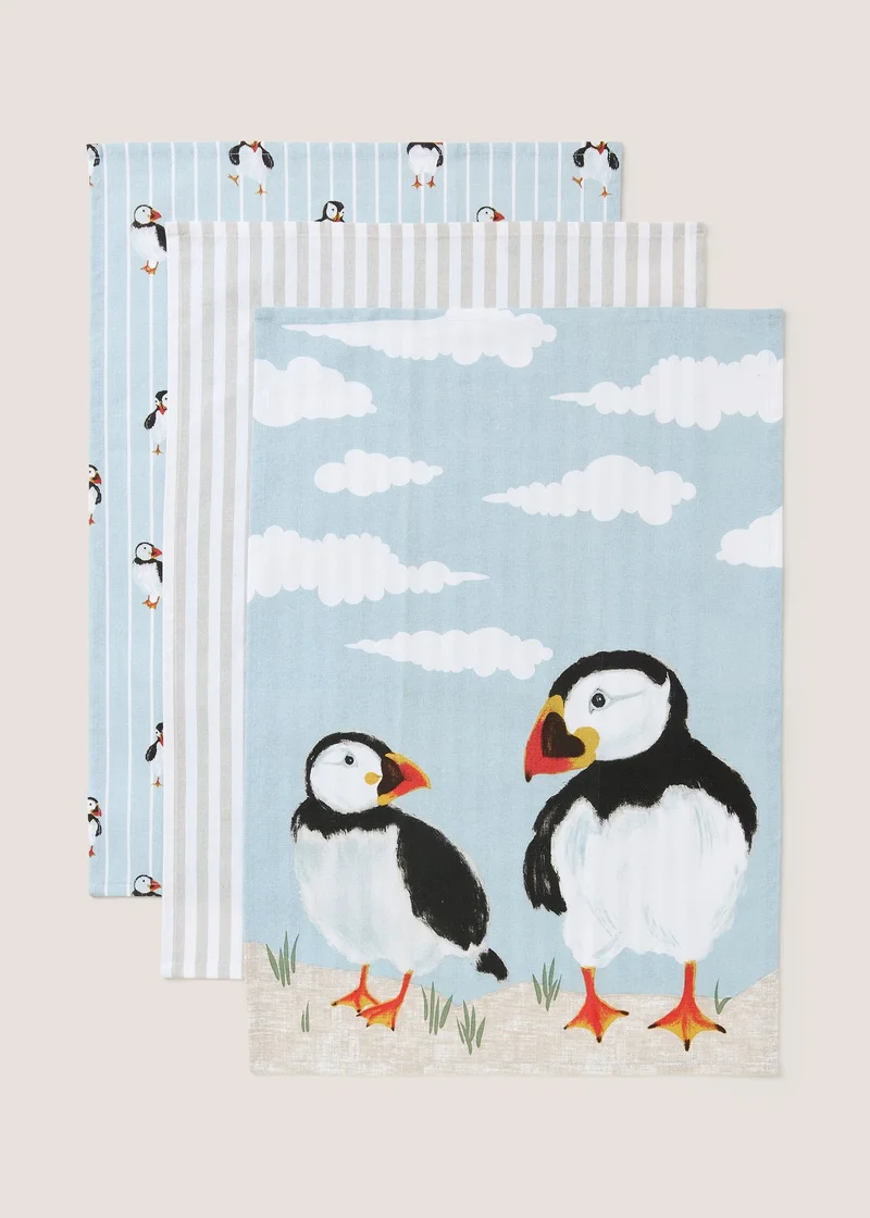 Matalan 3 Pack Blue Sealife Animal Tea Towels