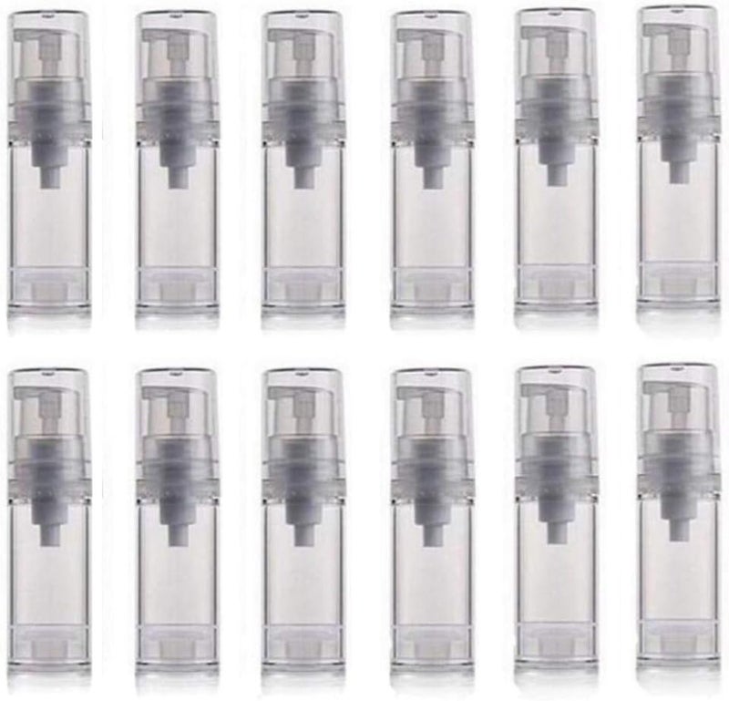 XINGZI 12Pcs 5ml Empty Airless Vacuum Pump Bottle Refillable Plastic Cream Lotion Bottle Travel Sample Bottles for Cosmetic Lotion Containers Sold Empty for Domestic Use