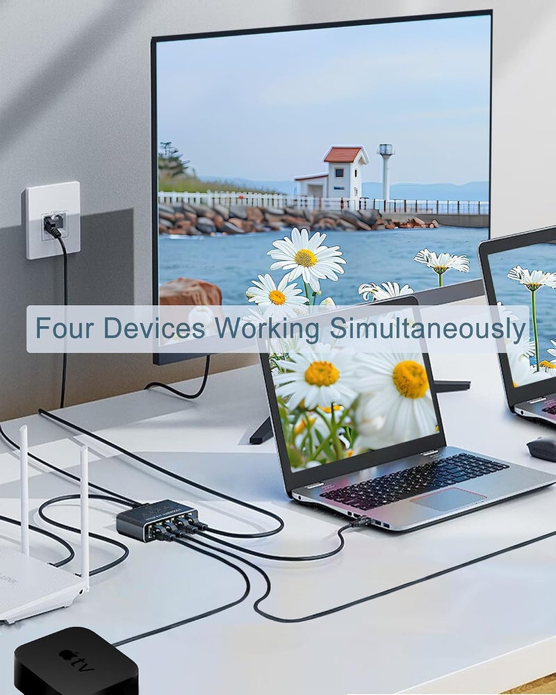 Ethernet Splitter 1 to 4, 1000Mbps High Speed Network Splitter, Gigabit RJ45 LAN Extension, Supports Cat5/5e/6/7/8 Cables, Simultaneous 4 Device Connection - Image 2