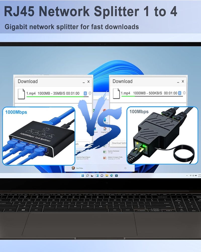 Ethernet Splitter 1 to 4, 1000Mbps High Speed Network Splitter, Gigabit RJ45 LAN Extension, Supports Cat5/5e/6/7/8 Cables, Simultaneous 4 Device Connection - Image 4