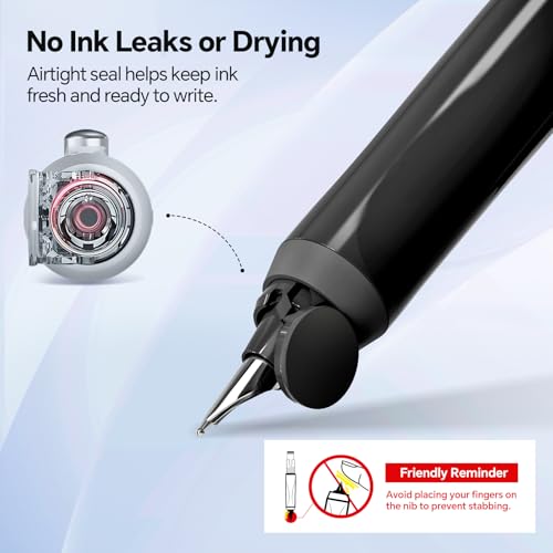 WRITECH Fountain Pen Left Handed: Retractable Style Black Ink Set Fine Nib, Includes 5 Ink Cartridges for Smooth Writing Calligraphy Journaling - Image 5