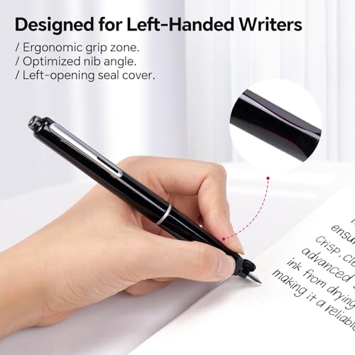 WRITECH Fountain Pen Left Handed: Retractable Style Black Ink Set Fine Nib, Includes 5 Ink Cartridges for Smooth Writing Calligraphy Journaling - Image 2