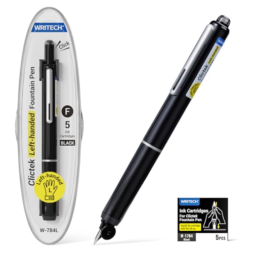 WRITECH Fountain Pen Left Handed: Retractable Style Black Ink Set Fine Nib, Includes 5 Ink Cartridges for Smooth Writing Calligraphy Journaling - Image 1