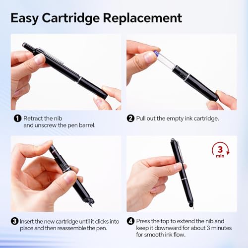 WRITECH Fountain Pen Left Handed: Retractable Style Black Ink Set Fine Nib, Includes 5 Ink Cartridges for Smooth Writing Calligraphy Journaling - Image 4