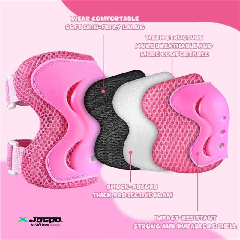 Jaspo Secure Hybrid Protective Gear Set - Knee, Elbow, and Wrist Guards with HDPE Shell, Polyester Mesh, EVA Foam & Soft PU Cushioning for Skating, Cycling - Image 4