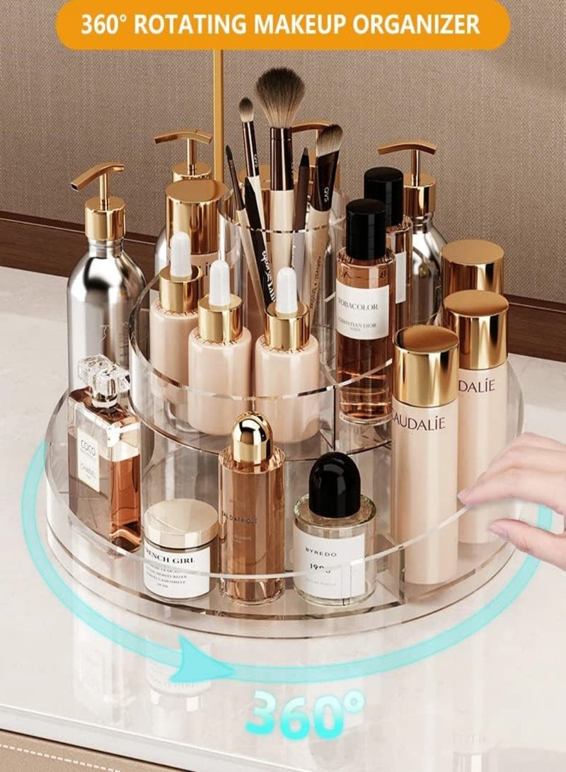 360 Rotating Makeup Organizer Box, Perfume Organizer .Cosmetic Brush Organizer Turntable Cosmetics Storage Tray, Multifunctional Storage Box 2 Layers Round Spinning Holder Organizer Case for Vanity, Brushes, Lipsticks. - Image 1