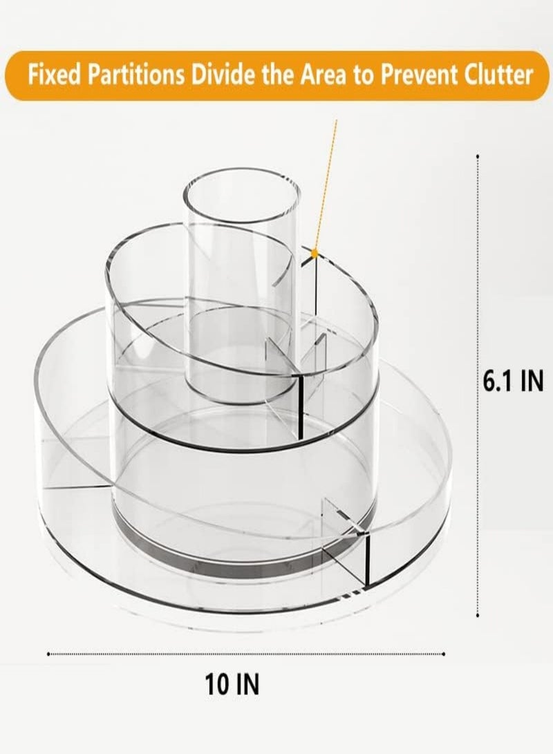 360 Rotating Makeup Organizer Box, Perfume Organizer .Cosmetic Brush Organizer Turntable Cosmetics Storage Tray, Multifunctional Storage Box 2 Layers Round Spinning Holder Organizer Case for Vanity, Brushes, Lipsticks. - Image 3