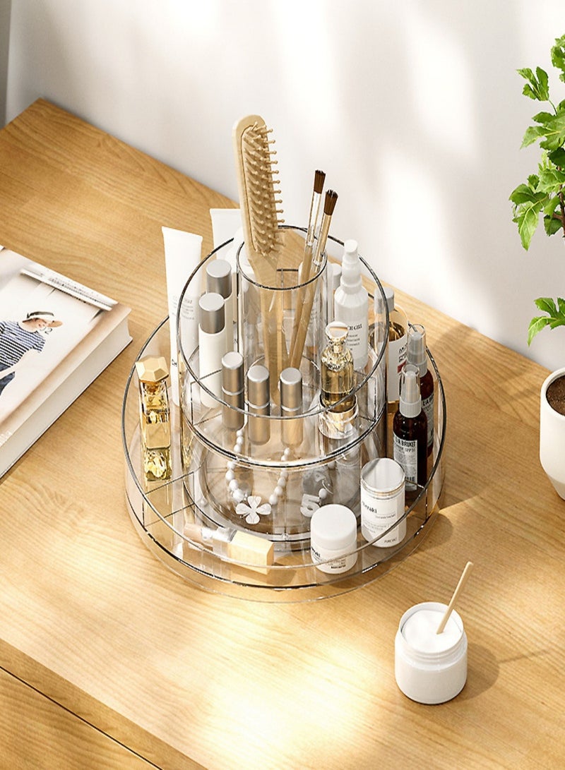 360 Rotating Makeup Organizer Box, Perfume Organizer .Cosmetic Brush Organizer Turntable Cosmetics Storage Tray, Multifunctional Storage Box 2 Layers Round Spinning Holder Organizer Case for Vanity, Brushes, Lipsticks. - Image 5