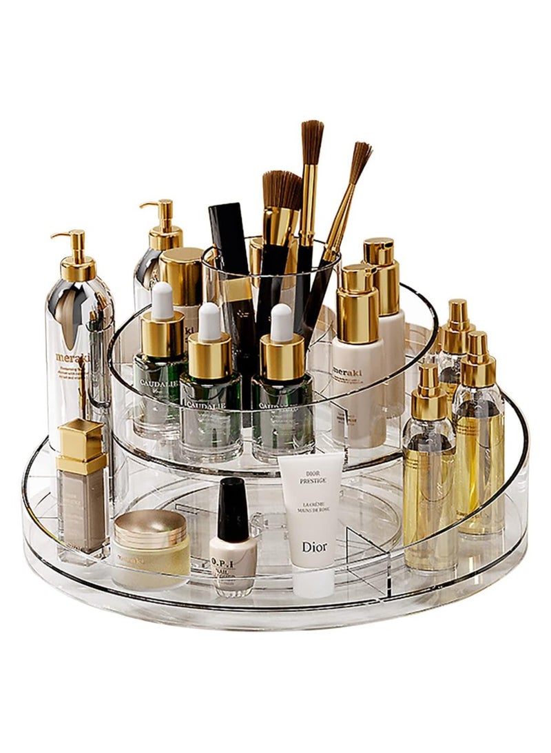 360 Rotating Makeup Organizer Box, Perfume Organizer .Cosmetic Brush Organizer Turntable Cosmetics Storage Tray, Multifunctional Storage Box 2 Layers Round Spinning Holder Organizer Case for Vanity, Brushes, Lipsticks. - Image 2