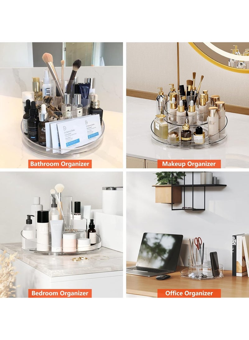 360 Rotating Makeup Organizer Box, Perfume Organizer .Cosmetic Brush Organizer Turntable Cosmetics Storage Tray, Multifunctional Storage Box 2 Layers Round Spinning Holder Organizer Case for Vanity, Brushes, Lipsticks. - Image 4