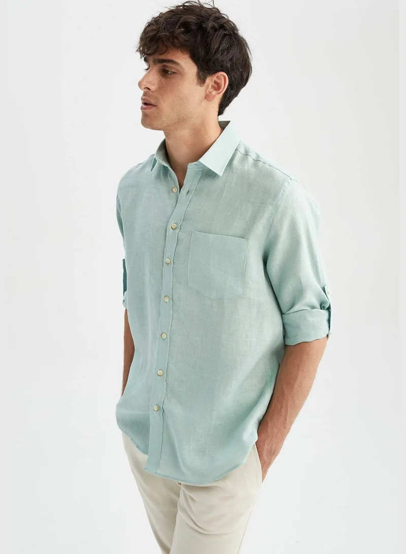 DeFacto Man Regular Fit Polo Neck Woven Top Long Sleeve Shirt