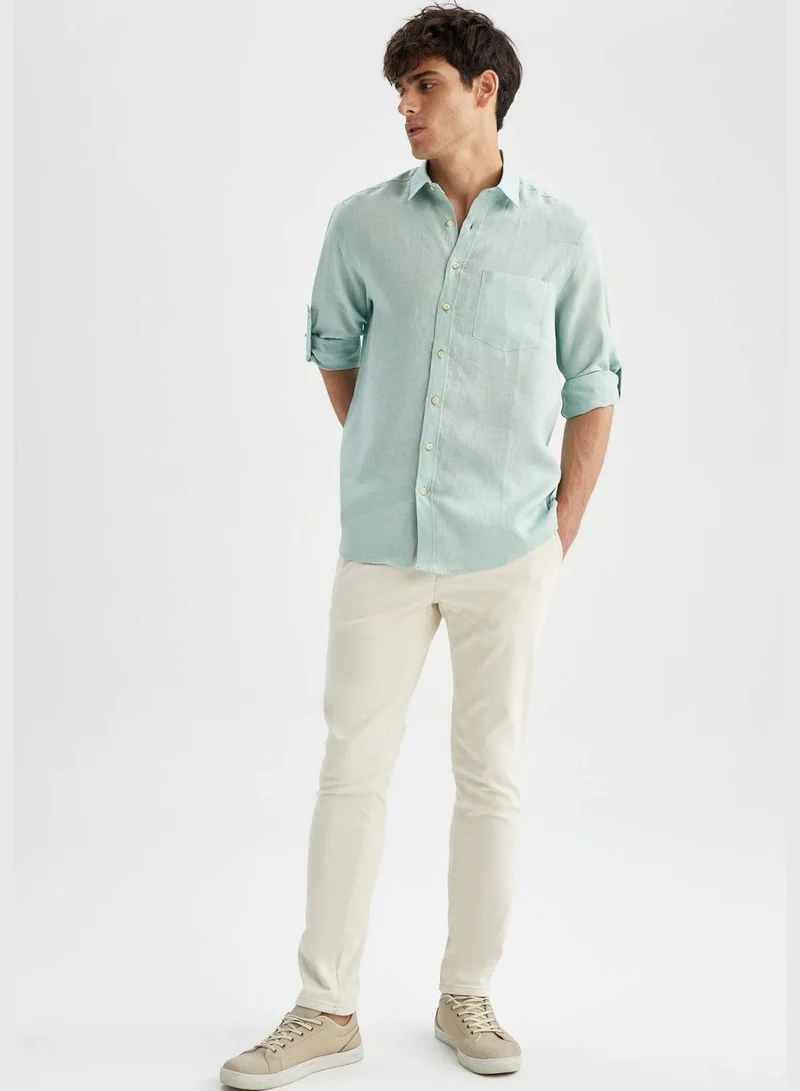 DeFacto Man Regular Fit Polo Neck Woven Top Long Sleeve Shirt