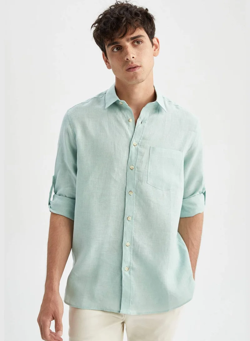 DeFacto Man Regular Fit Polo Neck Woven Top Long Sleeve Shirt
