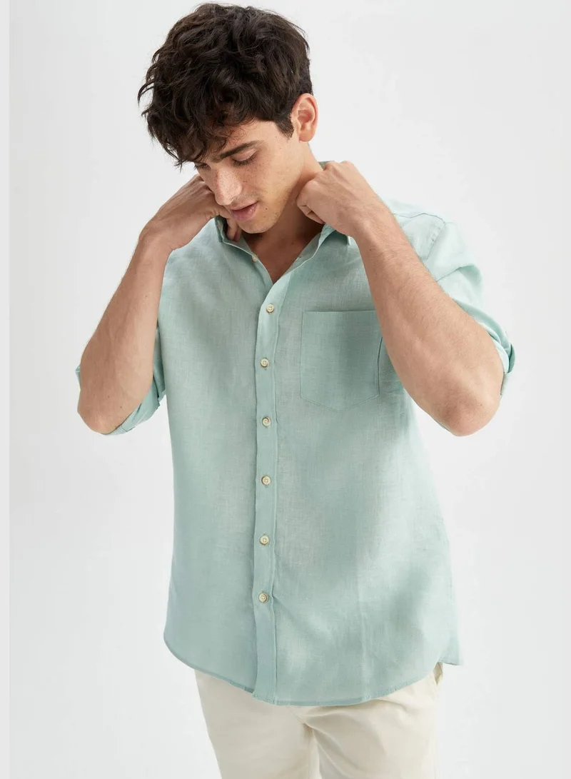 DeFacto Man Regular Fit Polo Neck Woven Top Long Sleeve Shirt