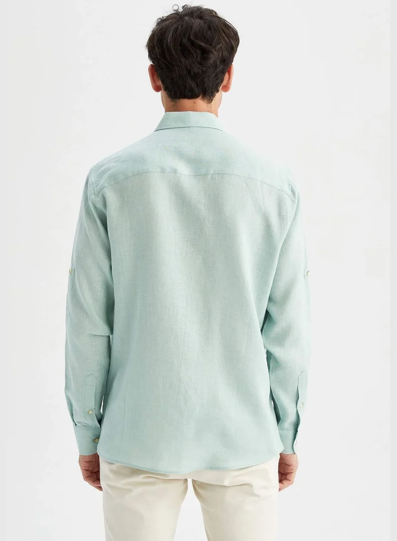 DeFacto Man Regular Fit Polo Neck Woven Top Long Sleeve Shirt