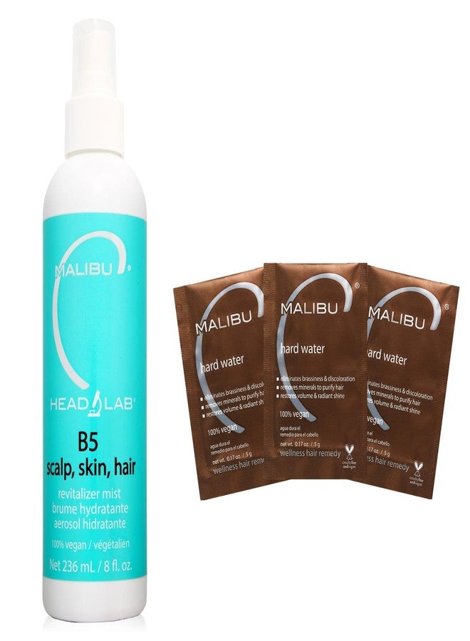 Malibu C Hard Water Wellness Hair Remedy (3 Packets) + B5 Scalp Revitalizer Mist (8 oz) - Remove Impurities & Restore Moisture - Protects and Soothes Sensitive Scalp with Vitamin C & Allatonin - Image 1