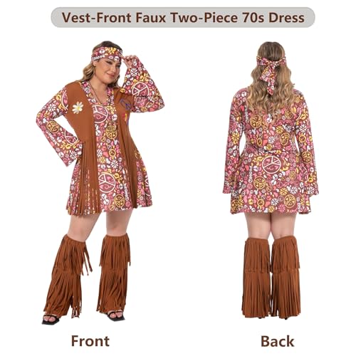 Fairycece 70s Dress for Women 70 Styles Clothing for Women Hippie Costume Plus Size - Image 4