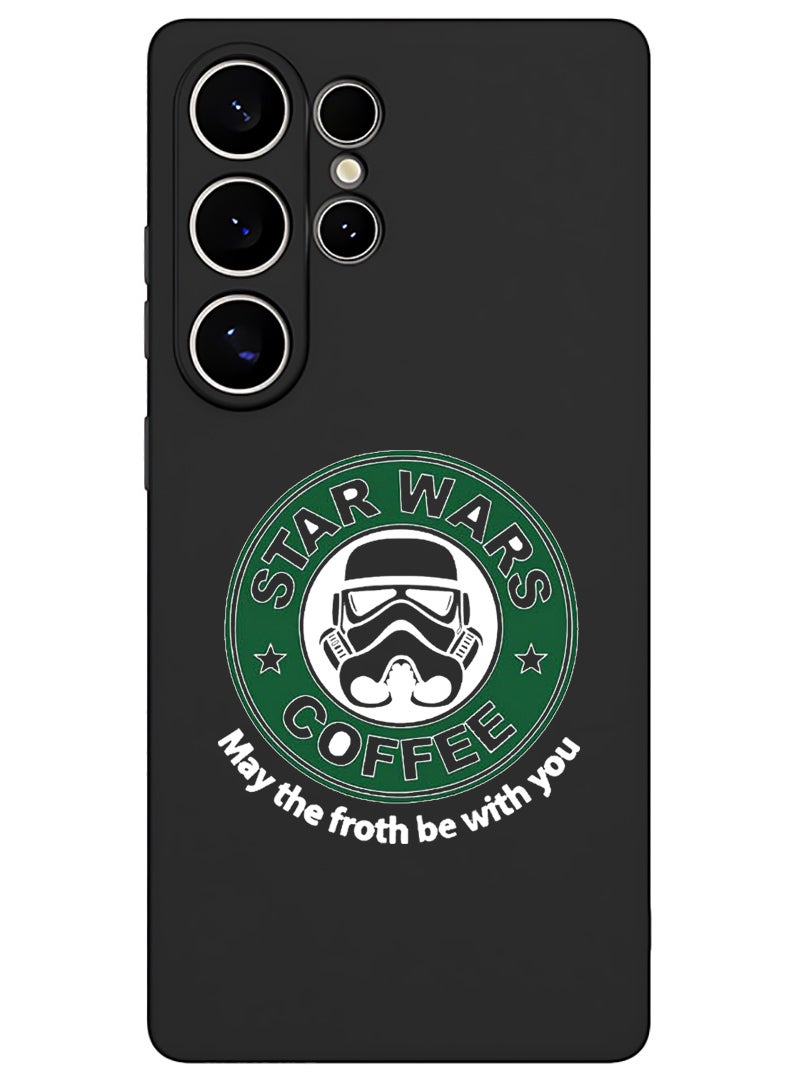 Theodor Protective Slim Fit Case Liquid Silicone Cover with Full Body Protection Anti-Scratch Shockproof Case For Samsung Galaxy S25 Ultra (Black) - StarWars Coffee - White - Image 1