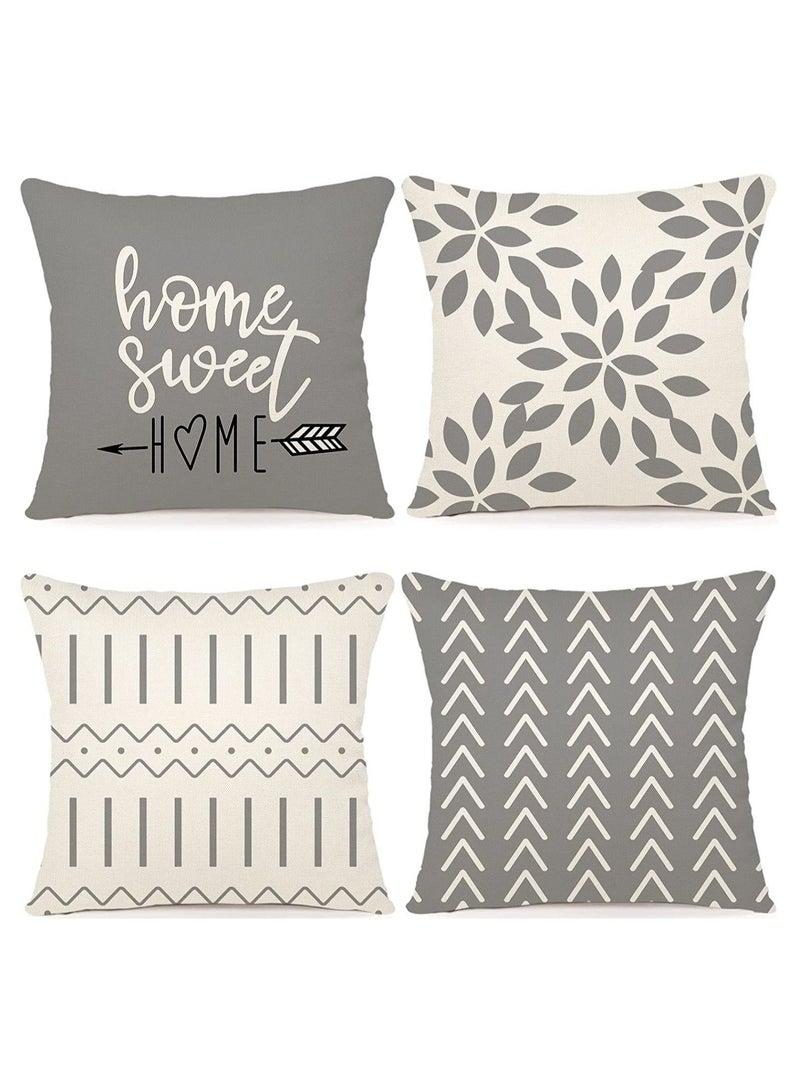 Captaintech Pillow Covers 18x18 Set of 4, Modern Sofa Throw Pillow Cover, Decorative Outdoor Linen Fabric Pillow Case for Couch Bed Car 45x45cm (Gray, 18x18,Set of 4) - Image 1