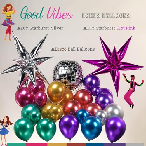 kozee Chrome Balloon grad Balloon garland Arch Kit 130pcs disco party decorations with Metallic purple teal red hot pink Blue &disco ball balloons for 80s 90s birthday kpop music graduation decorations - Image 4