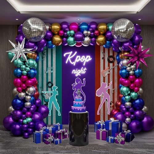kozee Chrome Balloon grad Balloon garland Arch Kit 130pcs disco party decorations with Metallic purple teal red hot pink Blue &disco ball balloons for 80s 90s birthday kpop music graduation decorations - Image 2