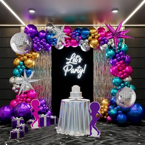 kozee Chrome Balloon grad Balloon garland Arch Kit 130pcs disco party decorations with Metallic purple teal red hot pink Blue &disco ball balloons for 80s 90s birthday kpop music graduation decorations - Image 5