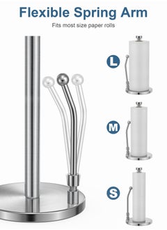 Excefore Paper Towel Holder for One Hand Tear, Paper Towel Dispenser Standing Weighted Base Non Slip, Spring Arm Fit Most Size Paper Roll, Stainless Steel Paper Towel for Kitchen Countertop(Silver)  - Image 4