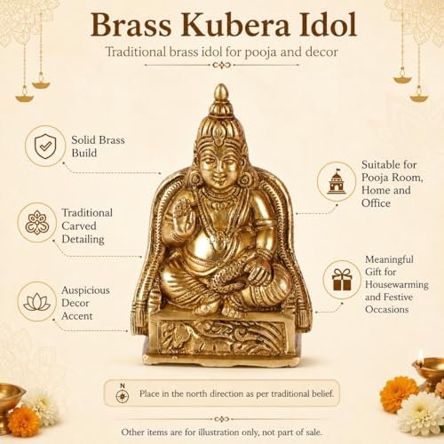 Kartique Karique Brass Kuber Murti for Home | Kubera Idol for Tijori, Locker, Safe | Vastu Decorative Items for Home & Office | Money, Mahadosh Nivaran Murti | 4.5 Inch - Image 2
