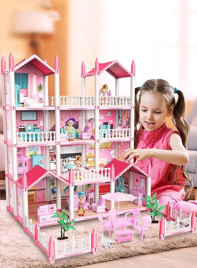 DURKU Luxury Dreamhouse Playset with 4 Dolls and Rich Furniture, Educational DIY Dollhouse Kit, 11 Room Villa Building Toys, Safe ABS Plastic Material, Simple Assembly, Ideal Creative Gift for Children - Image 1