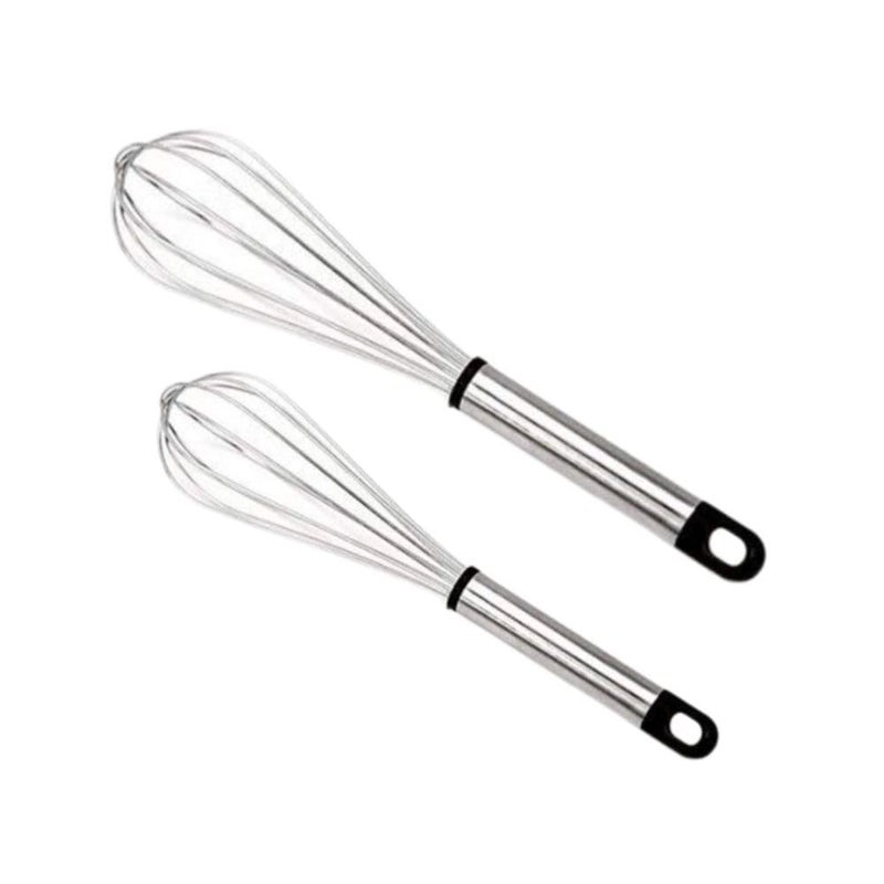 VRISTO VRISTO Multiuses Stainless Steel Kitchen Utensil Balloon Shape Wire Whisk Egg Beater Kitchen Tool 25cm and 15CM Set of 2 Silver Standard  - Image 2