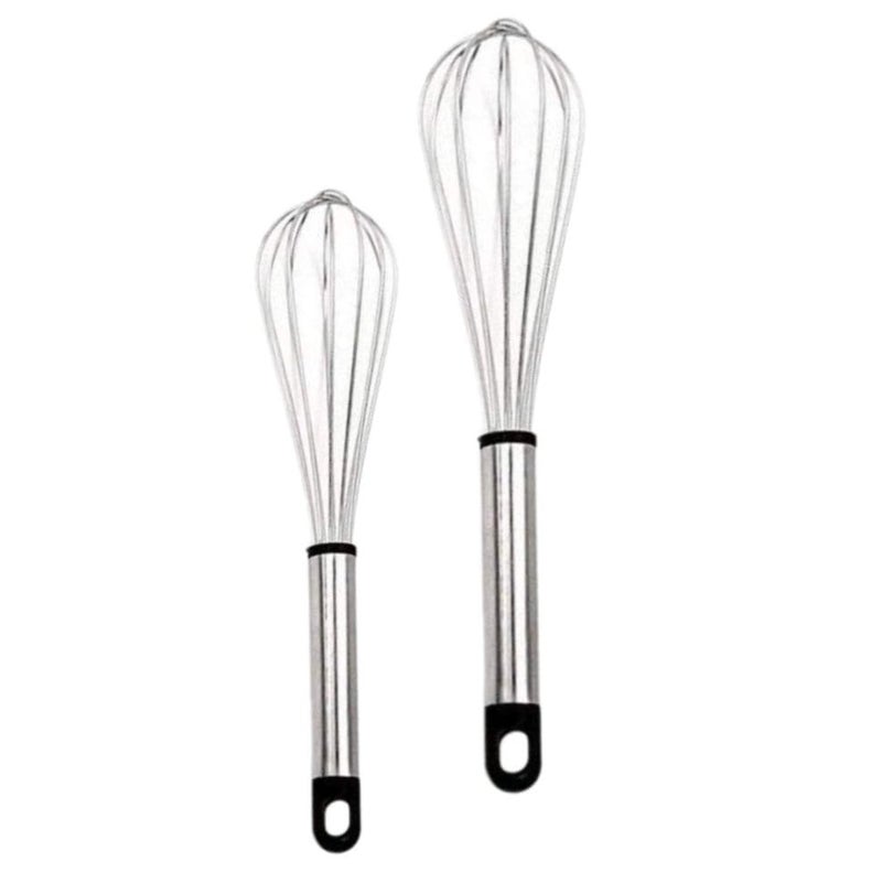 VRISTO VRISTO Multiuses Stainless Steel Kitchen Utensil Balloon Shape Wire Whisk Egg Beater Kitchen Tool 25cm and 15CM Set of 2 Silver Standard  - Image 1