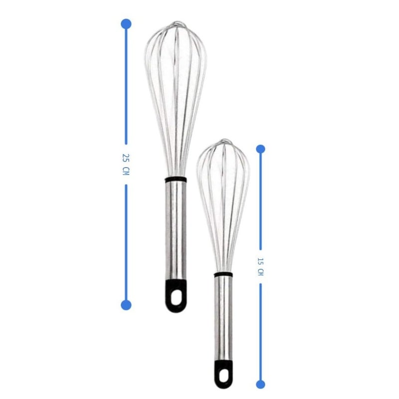 VRISTO VRISTO Multiuses Stainless Steel Kitchen Utensil Balloon Shape Wire Whisk Egg Beater Kitchen Tool 25cm and 15CM Set of 2 Silver Standard  - Image 4