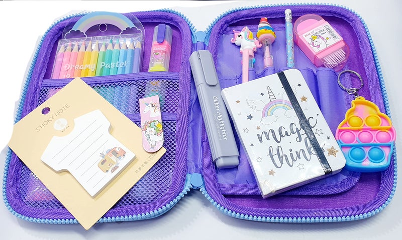 Trusmile Unicorn Stationery Hamper Gift Combo with Colour Pencils Diary Sticky Note Keychain Pen Highlighter (Combo of 12) - Image 4